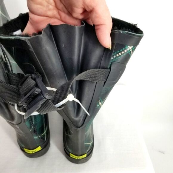 Western Chief "Coreen" Plaid Evergreen Tall Rubber Boots - Picture 9 of 11